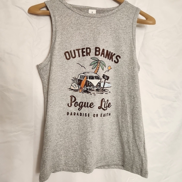 New!  Sleeveless Outer Banks Print Tank Top Casual Crew Neck For Summer & Spring - Picture 1 of 13